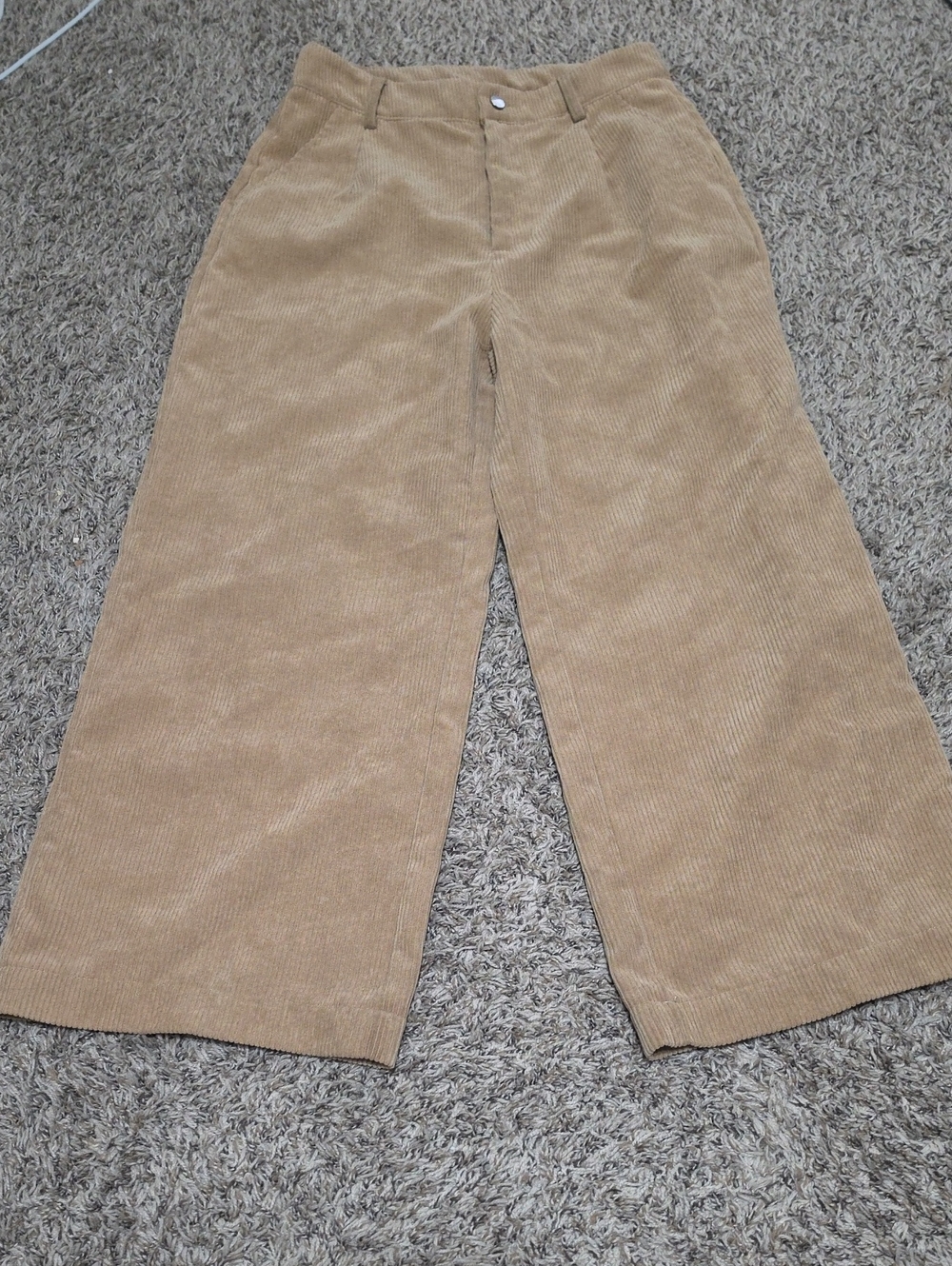 SHEIN Wide-Leg Corduroy Pants in Tan